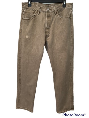 Levis Jeans Mens 34/32 501 XX Straight Leg Button Fly Tan Denim Work Jeans Read - Picture 2 of 12