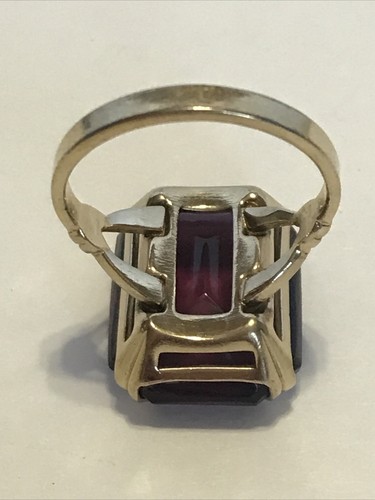 Avon Ring goldfarben lila Smaragdschliff/rechteckiger Stein Kostüm Cocktail - Bild 3 von 8