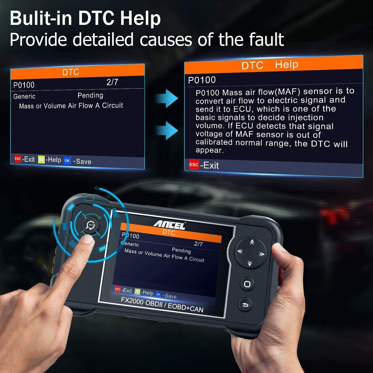 Check Engine Transmission ABS SRS Code Reader OBD2 Scanner Car Diagnostic FX2000 611677789497