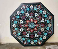 18" Black Marble Room Dining Coffee Corner Table Top Inlay Mosaic Home Decor k2