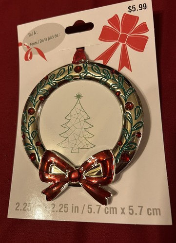 2021 Metal Mini Photo Ornament - Silver Wreath with Red Bow . By Studio Decor - Picture 2 of 5