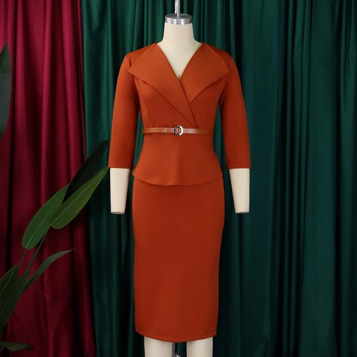 Damen Arbeit Business Büro Revers Vintage Taschen Vintage Kirche Bleistift Kleid - Bild 18 von 60