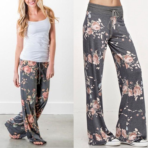 Women Boho Maxi Floral Palazzo Wide Leg Pants Casual Loose Trousers Plus Size UK - Picture 19 of 31