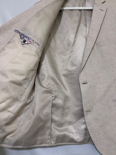 NWT Van Heusen Studio Mens 48R Oatmeal White Paisley 2-Button Blazer Linen Blend - Picture 9 of 11