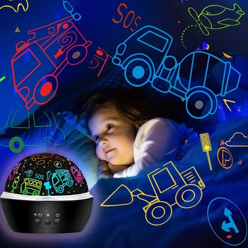 Night Light For Kids Dinosaur Toys2 In 1 Rotating Projector Lamp With Dino&vehic - Picture 3 of 9