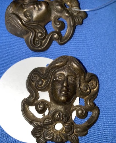 Antique Brass Beautiful Maiden Goddess Decorative Arts Figural Door Hardware - Picture 9 of 11