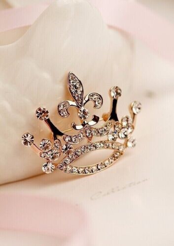 Stunning King's Crown Brooch Pin Round Simulated Diamond 14k Yellow Gold Plated - Picture 5 of 6