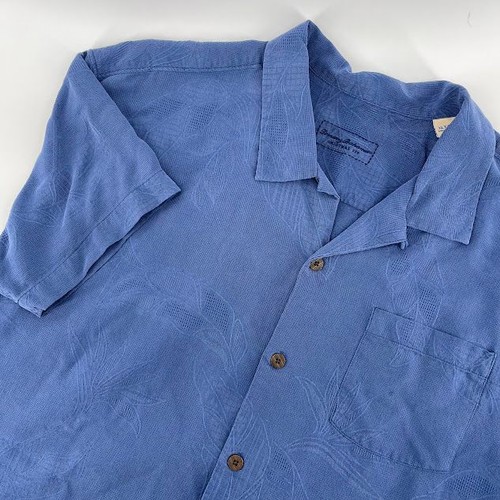 Tommy Bahama Hawaiihemd 100 % Seide blau strukturiert Button Down XL