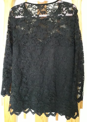 Black Lace Top with Illusion Sweetheart Neckline, M - Picture 4 of 6