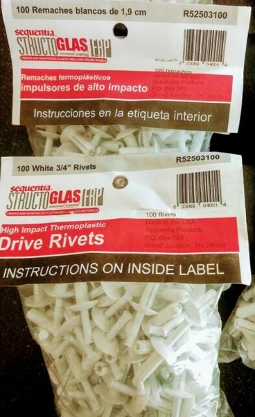 New Glass Board High Impact Thermoplastic 1//4/" x 3//4/" White Drive Rivet 540-1044