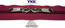 YKK Nylon Coil Zipper Tape 10 Burgundy 5 yards with 10 Nickle Zipper Sliders