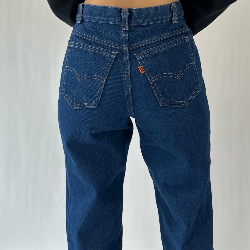 Jeans Levi’s Años 80 Naranja Tab Cintura Alta Raro Big E Misses Etiqueta 27x32 Foto 3 de 4