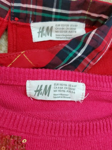 Lot of 2 HM H&M Girls Sweater Pullower Holiday Red Pink Cotton Size 4-8 fits 4-6 - Picture 7 of 8