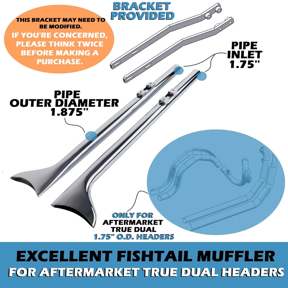 Tubos de cola de pez de 42"" para Harley Softail con cabezales dobles verdaderos de 1,75"" Fat Boy Foto 2 de 4