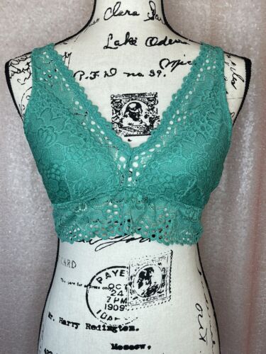 Aerie Wireless Bralette Size L New Green Sexy Comfort Lace Unlined Plunge Back