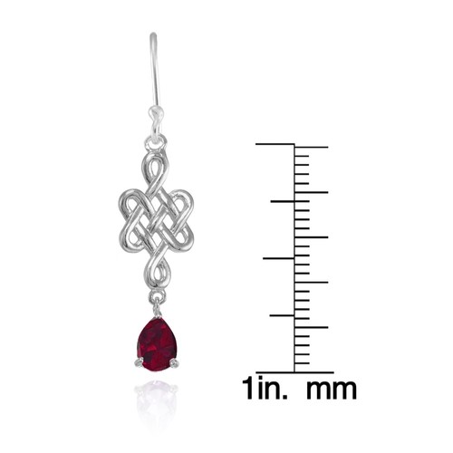 Teardrop 6x4mm Created Ruby Celtic Infinity Knot Dangle Earrings in 925 Silver - Picture 4 of 4