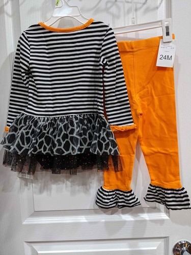 Bonnie Jean Bebé Niñas Gato Negro Halloween Rayas Naranja Leggings Set - Imagen 4 de 12
