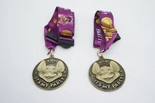 2 Pack Chuck E Cheese It's my Party Birthday Medal Award Purple Lanyard Necklace