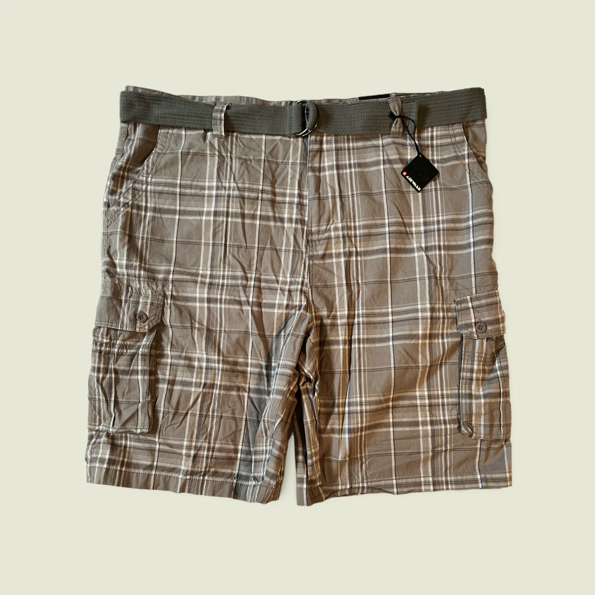 Mens Airwalk Cargo Shorts with Belt size 44 Gray Plaid