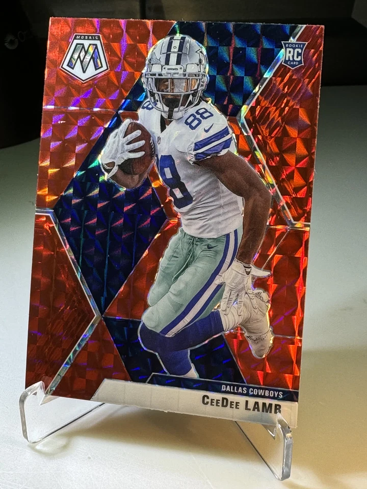 2020 Panini Mosaic NFL Cowboys Football CeeDee Lamb Rookie Red Mosaic Prizm 207 - Image 4 of 4