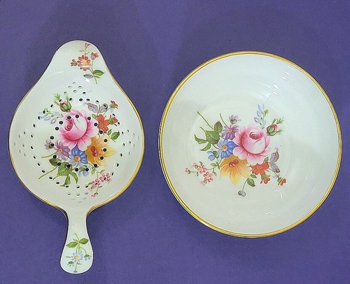 Juego de colador de té y tazón Royal Crown Derby England Bone China “Derby Posies” 762 - Imagen 4 de 6