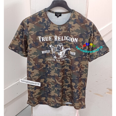 TRUE RELIGION MESH CAMO LOGO TEE SHIRT GREEN CAMO MENS SIZE