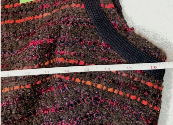 Abito Kate Spade UK 4 16" pit to pit rosso agrodolce nero tweed frange