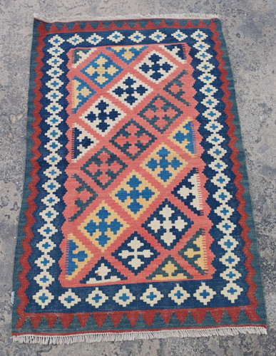 Vintage Traditional Oriental Multicolor Wool Kilim Rug Carpet 125x84 cm