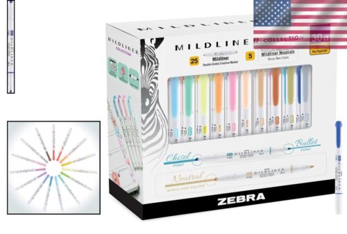 Zebra Double-Ended Mildliner Highlighters - 30 Assorted Colors for Note Taking - Picture 2 of 8