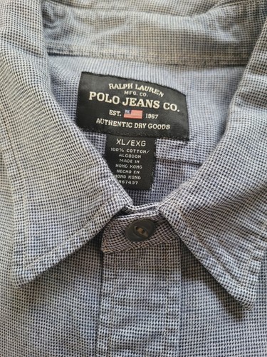Vintage Ralph Lauren Polo Jeans Co Men Shirt Short Sleeves Button Blue Size XL