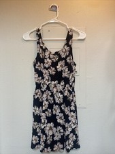Forever 21 Sundress Black & White Floral Dress Open Back With Tie Size Medium