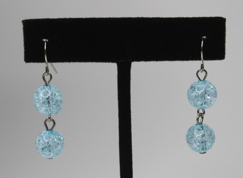 Blue Swirl White Glass Bead Necklace with matching Earrings French Wire Pierced - Picture 8 of 10