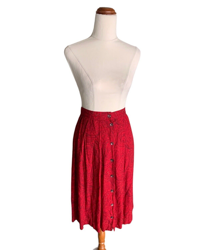 Vintage Liz Claiborne Collection Womens Button Up Skirt Red Paisley Size 10 VGC - Picture 1 of 11