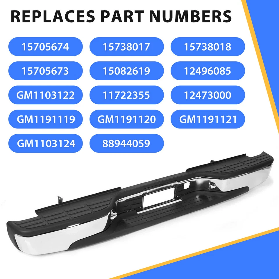 Complete Chrome Rear Bumper for 1999-2007 Chevy Silverado GMC Sierra 1500 2500 - Image 3 of 4