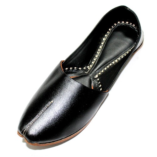 Men's Black Leather Handmade Mojari Jutti Nagra Shoes Traditional Punjabi - Picture 12 of 12