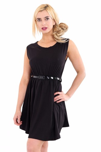Womens Ladies Girls Sleeveless Dresses Flared Belted Skater Dress Party Top Vest - Picture 5 of 42