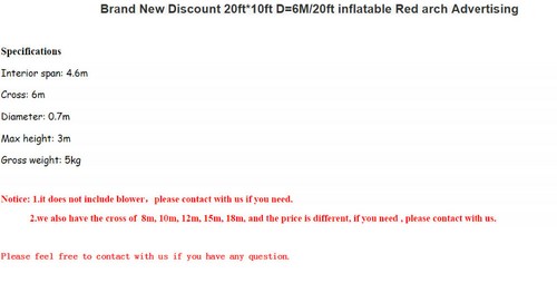 New RHD 20ft*10ft D=6M/20ft inflatable Red arch Advertising hl - Picture 4 of 6