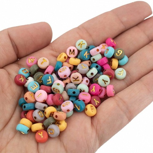 NEW 100PCS Flat Round Alphabet Letter Mixed Color Beads Jewellery Making Gift - Picture 12 of 13