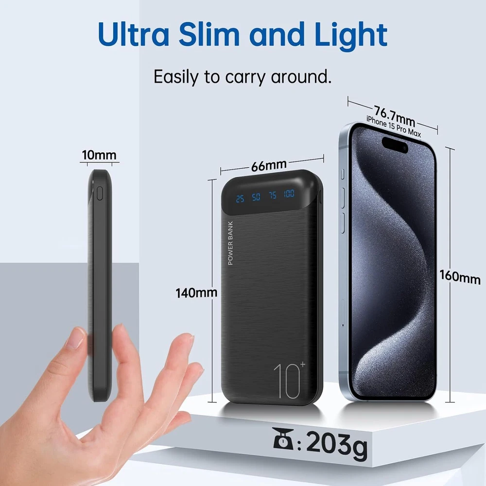 10000mAh Slim Power Bank with Dual 2.4A USB Fast Charging