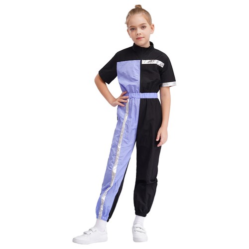 Kids Girls Jumpsuit Leading Bodysuit Sports Catsuit Cheer Stand Collar Elastic - Picture 16 of 45