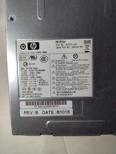 HP PC8019 240W SFF Power Supply 503376-001 Rev B - Picture 8 of 10