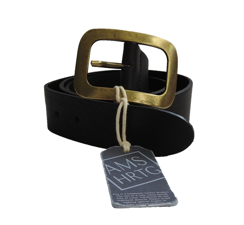 Amsterdam Heritage Black Leather Handmade Belt 90 L Made in Netherlands NEW NWT