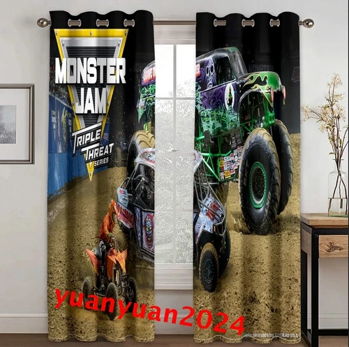 Niños Monster Jam Trucks 3D Blackout Cortina Dormitorio Anillo Térmico Top Ojales Regalo - Imagen 15 de 17