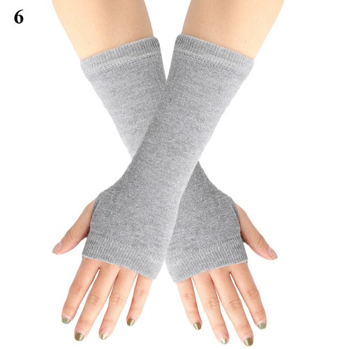Women Gloves Striped Arm Sleeve Warmer Long Finger less Thumb Ladies Mitten UK # - Picture 18 of 38