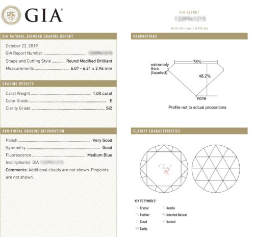 DIAMANTE NATURAL SUELTO DE 1.00 CT CERTIFICADO POR GIA TALLA REDONDA/ E-COLOR/ SI2 CLARITY GEM - Imagen 5 de 8