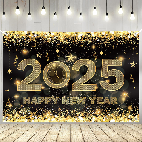Happy New Year Banner 2025 5×3FT New Years Backdrop New Years Eve Party Supplies - Picture 10 of 12