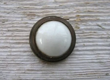 Old Antique Victorian Picture Nail Porcelain & Brass Cap Cover Round Metal