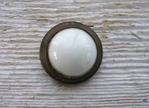 Old Antique Victorian Picture Nail Porcelain & Brass Cap Cover Round Metal - Picture 1 of 5