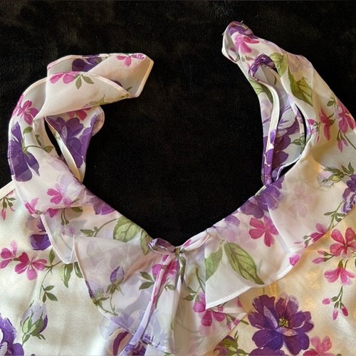 Vintage geblümtes Satin Nachthemd | Größe S | Rüschen Träger ärmellos Schlupfkleid - Bild 2 von 9