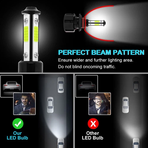 4-Sides LED Headlight Bulbs Kit 9012 HIR2 High Low Beam Super Bright 6500K White - Picture 10 of 11